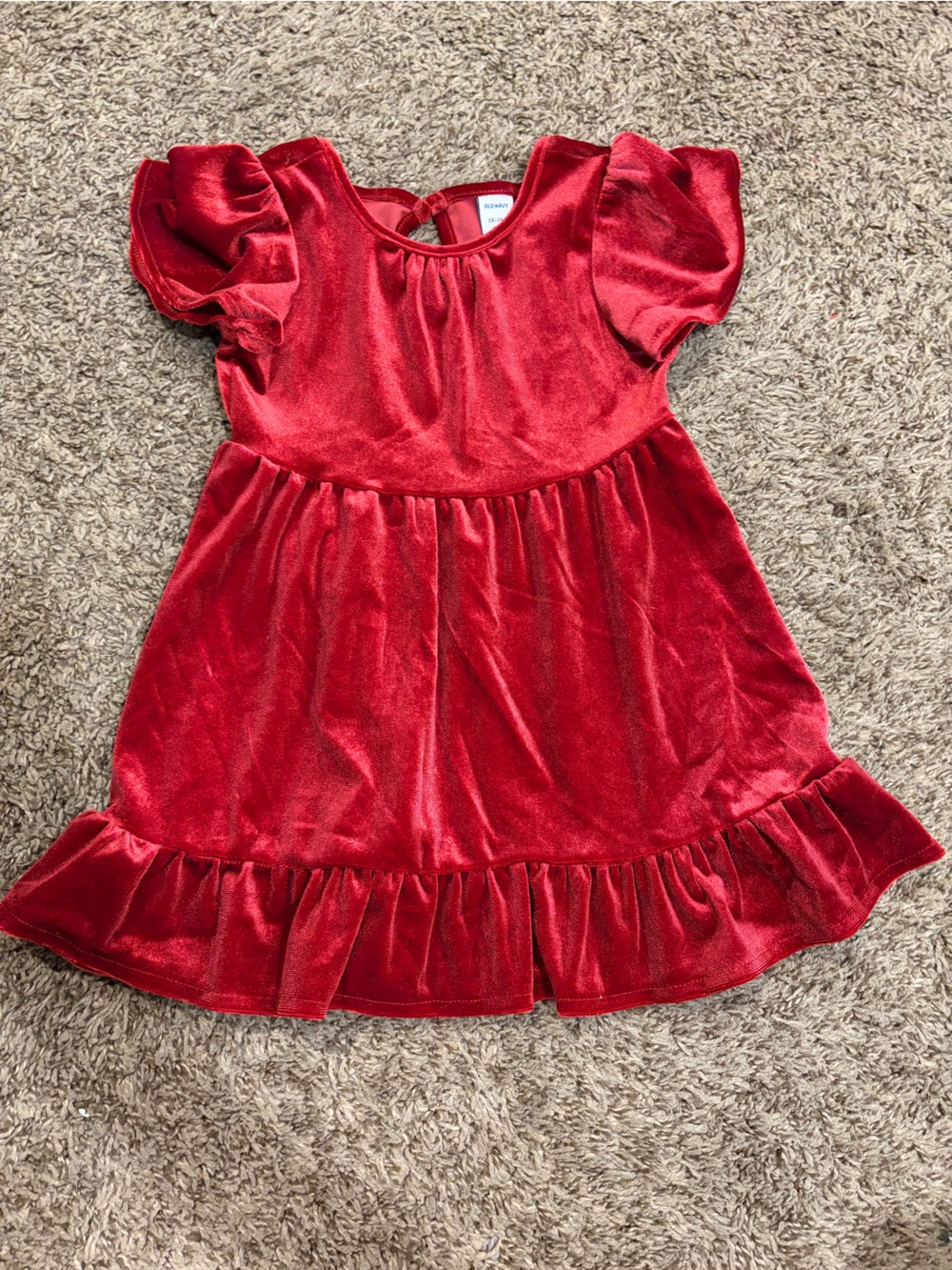 Red Velvet Ruffle Kids One-Piece Dress